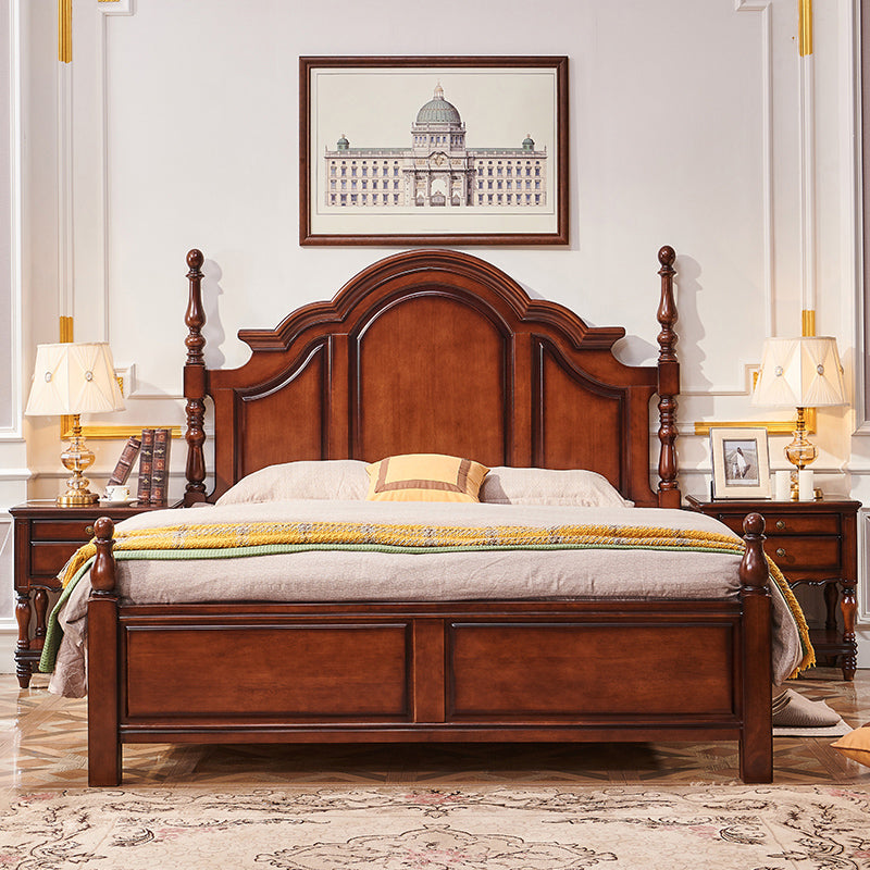 Letto a piattaforma in legno di gomma marrone 61.41 "letto a pannello pieno alto con testiera