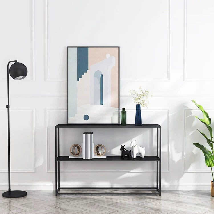 Moderno tavolo da console da 9,84 "W tavolo da base di accento con cornice di ferro con ripiani