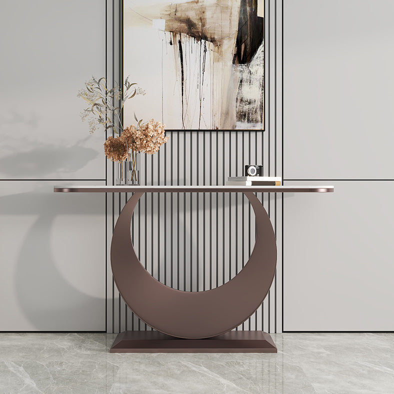 コンテンポラリーコンソールテーブルアンティークフィニッシュハーフムーンコンソールソファテーブル