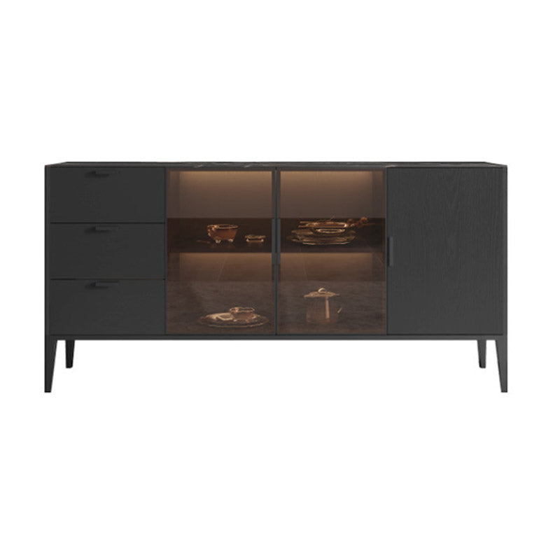 Black Dining Server with Drawers Contemporary Sideboard Cabinet 63"L x 18"W x 31"H Clearhalo 'buffet_sideboard' 'Buffets & Sideboards' 'furn' 'furn_buffet_sideboard' 'Furniture' 'Kitchen & Dining Furniture' 6646849