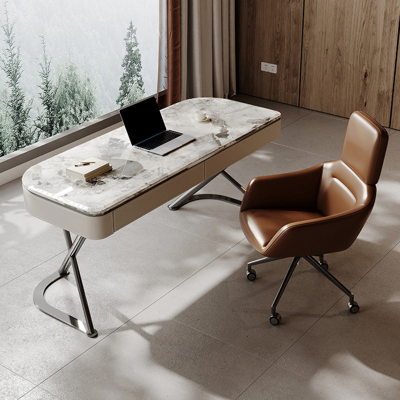 Zeitgenössischer 27,56 "W Stone Office Desk 2-Drawers Writing Desk