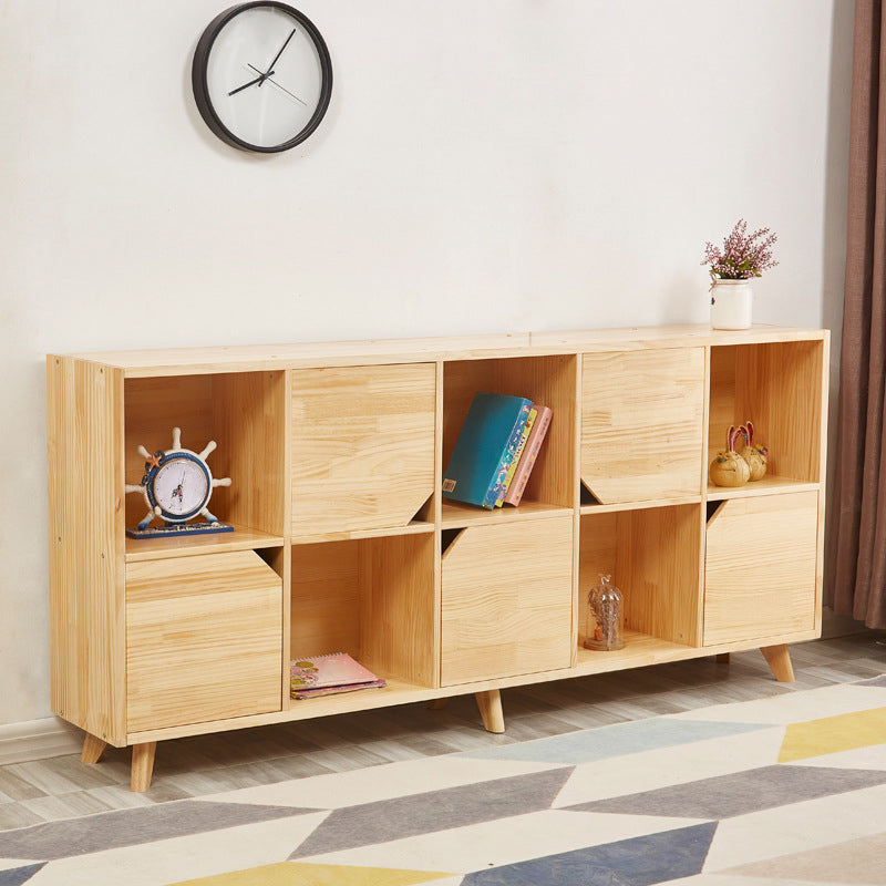Wooden Natural Bookcase Contemporary Closed Back Standard Bookshelf