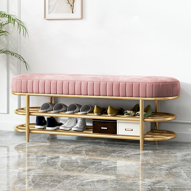 Glam 12.5" W Seating Bench Cushioned Shoe Storage Entryway and Bedroom Bench 47"L x 13"W x 18"H Pink Clearhalo 'Benches' 'Chairs & Seating' 'furn' 'furn_benches' 'Furniture' 'Living Room Furniture' 6649936