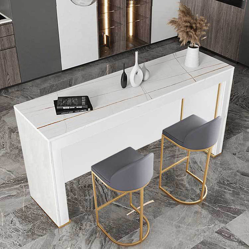Modern Sintered Stone Bistro Table Rectangle Bar Table with Wooden Base 70.9"L x 15.7"W x 41.3"H White Without Chairs Clearhalo 'Bar Furniture' 'Bar Tables' 'bar_tables' 'furn' 'furn_bar_tables' 'Furniture' 'Kitchen & Dining Furniture' 6650106
