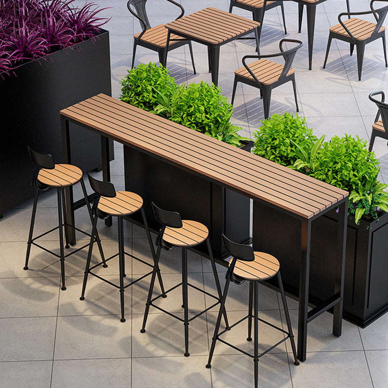 Mesa de barra de madera fabricada patas negras y mesa de barra base de metal