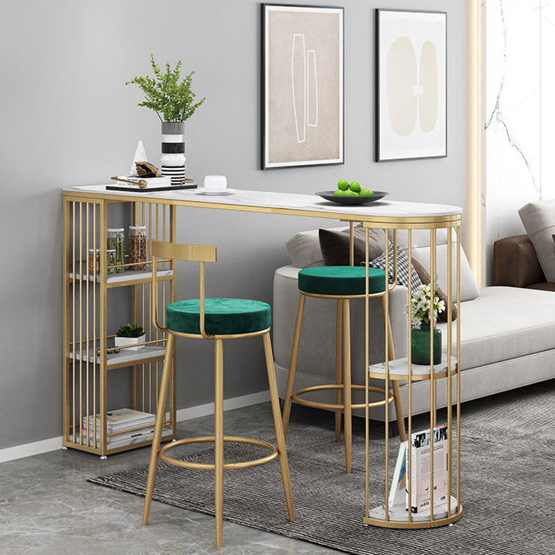 Sintered Stone Bar Table Industrial Dining Table with Storage Shelves 70.9"L x 15.7"W x 41.3"H Gold White Clearhalo 'Bar Furniture' 'Bar Tables' 'bar_tables' 'furn' 'furn_bar_tables' 'Furniture' 'Kitchen & Dining Furniture' 6650437