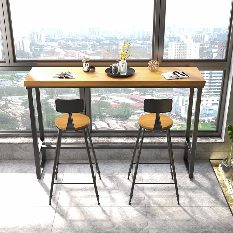 Industrial Rectangle Bar Table Solid Wood Top Bar Table with Trestle Base 70.9"L x 15.7"W x 41.3"H Without Chairs Clearhalo 'Bar Furniture' 'Bar Tables' 'bar_tables' 'furn' 'furn_bar_tables' 'Furniture' 'Kitchen & Dining Furniture' 6650621