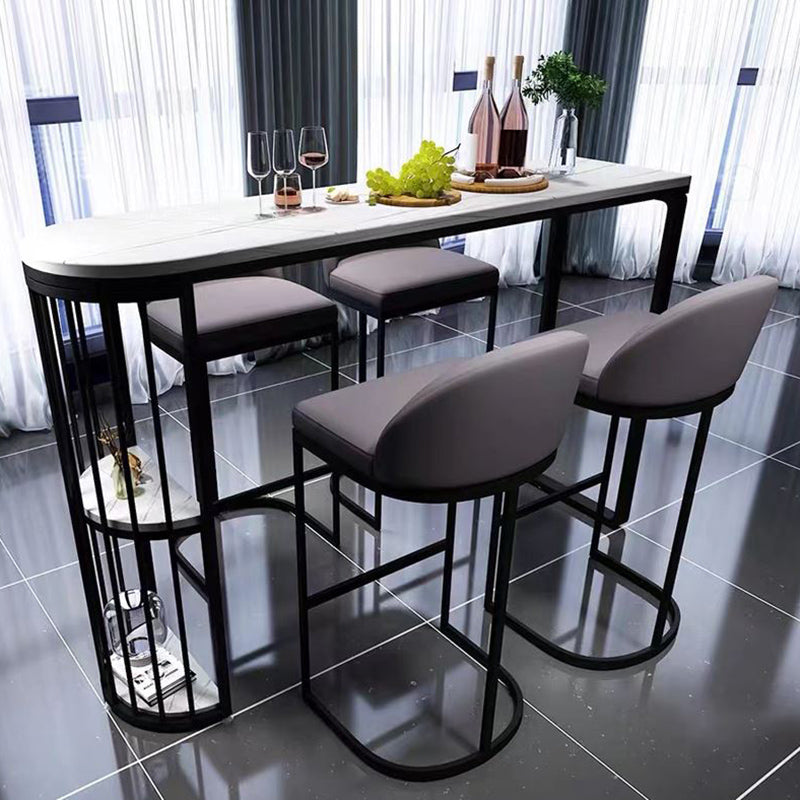 Industrial Free Form Bar Height Table Metal and Stone Bar Table with Double Pedestal 55.1"L x 15.7"W x 41.3"H Black Without Chairs Clearhalo 'Bar Furniture' 'Bar Tables' 'bar_tables' 'furn' 'furn_bar_tables' 'Furniture' 'Kitchen & Dining Furniture' 6650736