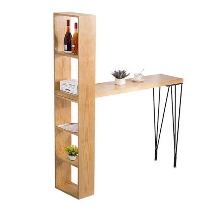 Moderne vaste houten bar eettafel rechthoekige staaftafel met opbergplank