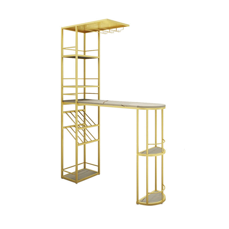Metal Storage Base Bar Table Modern Stone Bar Table with Wine Rack and Wine Glass Holders 59.1"L x 15.7"W x 41.3"H Gold Without Chairs Clearhalo 'Bar Furniture' 'Bar Tables' 'bar_tables' 'furn' 'furn_bar_tables' 'Furniture' 'Kitchen & Dining Furniture' 6650861