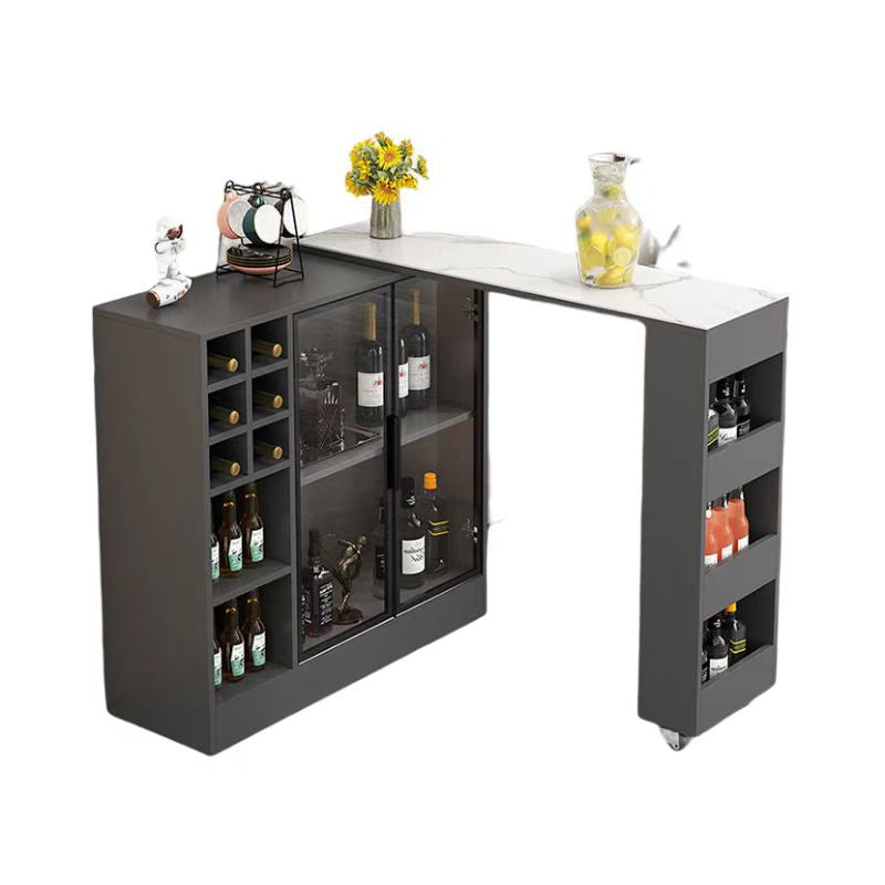 Contemporary Storage Base Bar Dining Table Stone Top Table with Wine Storages