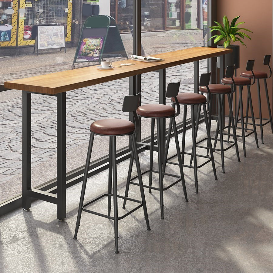 Industrial Bar Table Set 1/7 Pieces Solid Wood Rectangle Table and Stool Set 7 Pieces: Table, 6 Brown Stools Clearhalo 'Bar Furniture' 'furn' 'furn_home_bar_bar_sets' 'Furniture' 'Home Bars & Bar Sets' 'home_bar_bar_sets' 'Kitchen & Dining Furniture' 6652016