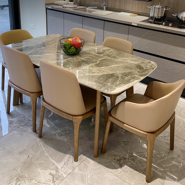 Mid-Century Dining Table for Kitchen Gray Stone Top Dinette Table with Wooden Frame 63"L x 35.4"W x 29.5"H Without Chairs Clearhalo 'Dining Tables & Seating' 'Dining Tables' 'dining_table' 'furn' 'furn_dining_table' 'Furniture' 'Kitchen & Dining Furniture' 6653054