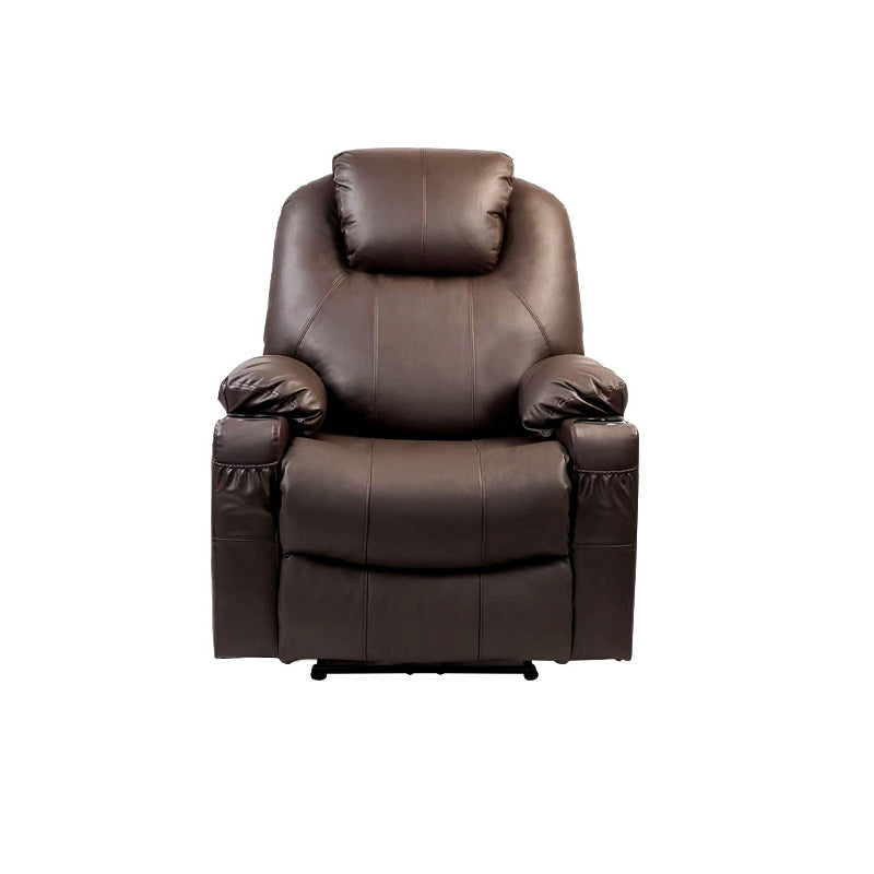 Power-Remote Type Standard Recliner Swivel Base Recliner Chair Dark Brown Genuine Leather Clearhalo 'Chairs & Seating' 'furn' 'furn_recliners' 'Furniture' 'Living Room Furniture' 'Recliners' 6654359
