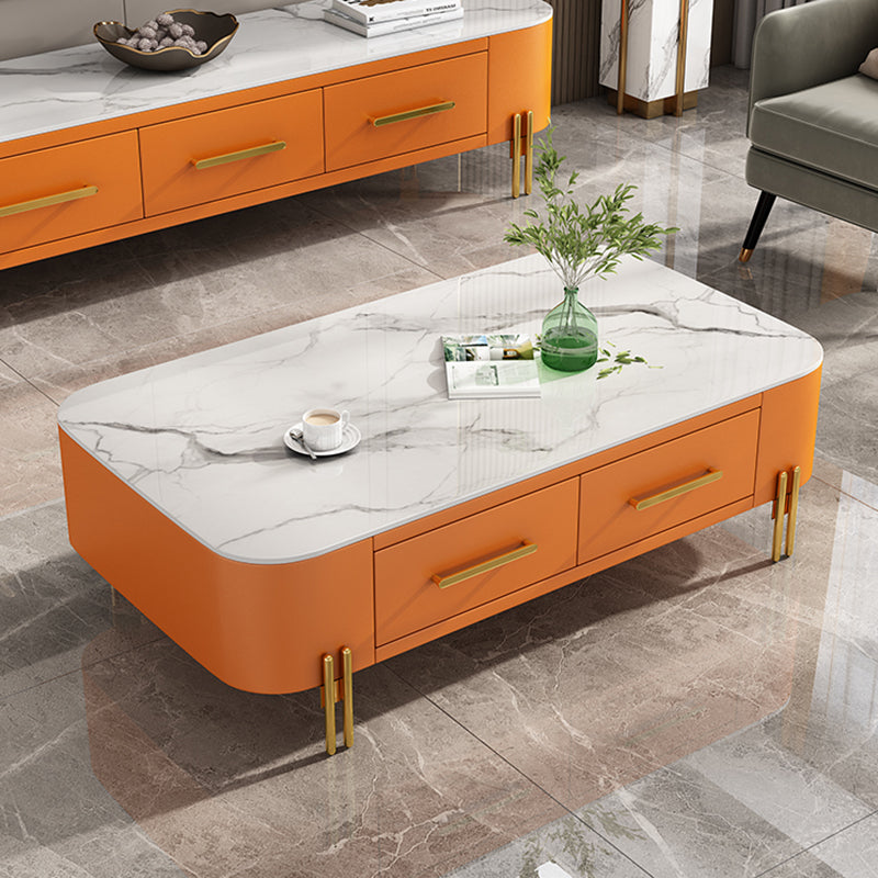 Tavolino moderno di cocktail in metallo a 4 gambe con 2 cassetti