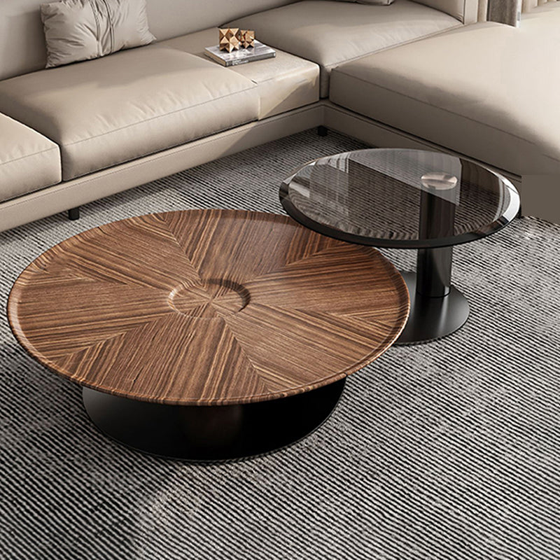 Contemporary Coffee Table Solid Wood Round Pedestal Coffee Cocktail Table 39"L x 39"W x 14"H + 22"L x 22"W x 16"H Clearhalo 'Coffee & Accent Tables' 'Coffee Tables' 'coffee_tables' 'furn' 'furn_coffee_tables' 'Furniture' 'Living Room Furniture' 6654898
