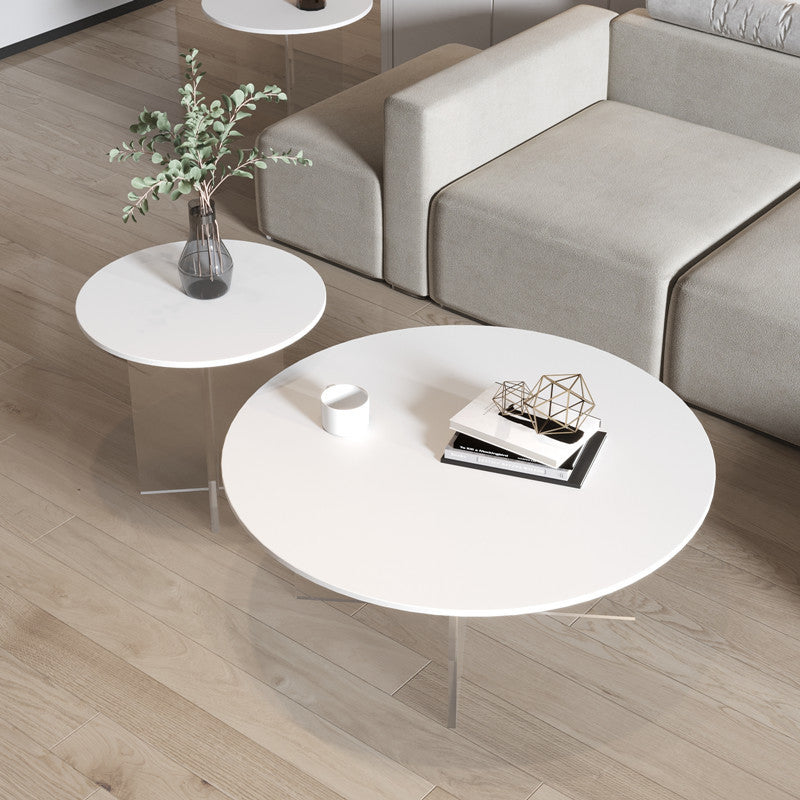 Tavolino da cocktail ardesia e acrilico moderno tavolino rotondo bianco