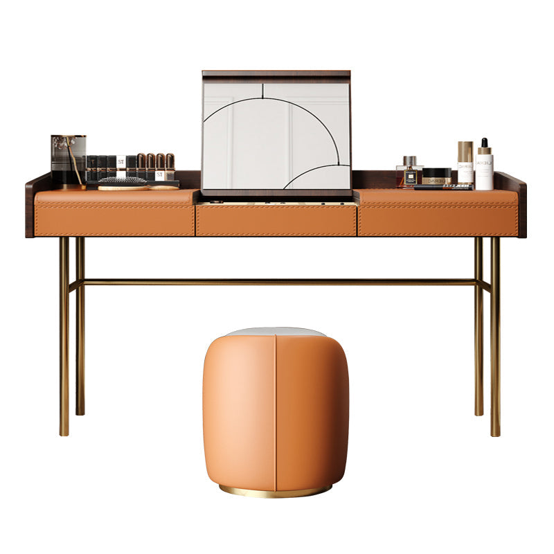 Glam Vanity Set Cuir Flip-Top avec miroir de tiroir Vanité de maquillage de chambre à coucher
