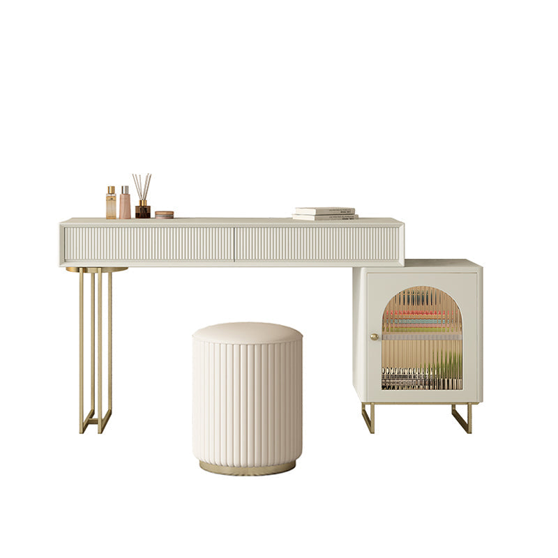 Contemporary Beige Solid Wood Makeup Vanity Desk with Metal Base