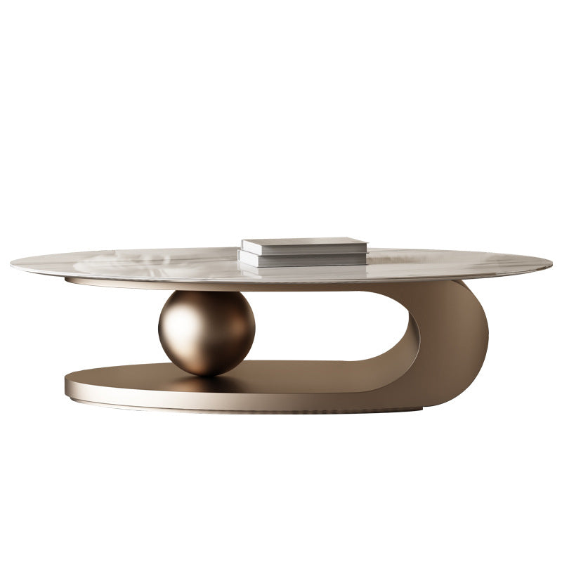 Glam Slate Pedestal Coffee Table Oval White Coffee Table Set 55"L x 31.5"W x 16"H Clearhalo 'Coffee & Accent Tables' 'Coffee Tables' 'coffee_tables' 'furn' 'furn_coffee_tables' 'Furniture' 'Living Room Furniture' 6655786