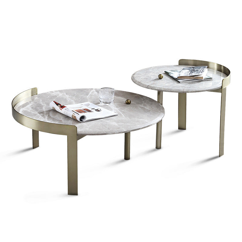 Glam Slate Coffee Table Round Beige Coffee Table Set with 3 Legs 31.5"L x 31.5"W x 16"H + 22"L x 22"W x 20"H Clearhalo 'Coffee & Accent Tables' 'Coffee Tables' 'coffee_tables' 'furn' 'furn_coffee_tables' 'Furniture' 'Living Room Furniture' 6655833