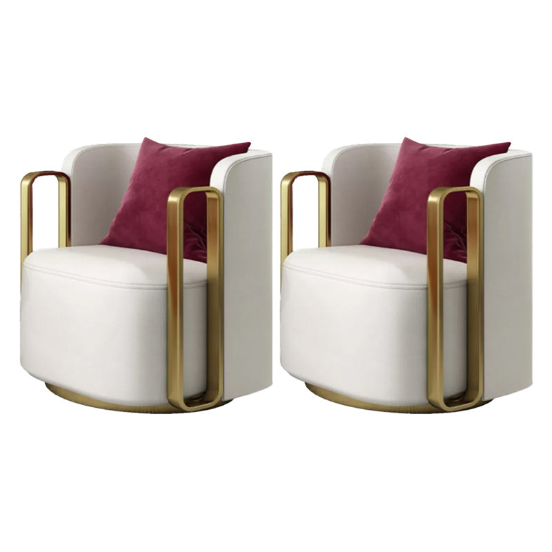 Glam Arm Chair Pillow Back Gold Base Arms Included Living Room Armchair Off-White Microfiber Leather 2 Piece Set Clearhalo 'Accent Chairs' 'accent_chairs' 'Chairs & Seating' 'furn' 'furn_accent_chairs' 'Furniture' 'Living Room Furniture' 6656138
