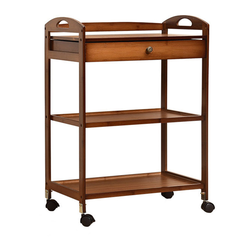 Rolling Kitchen Trolley Rectangular Bamboo Wooden Prep Table 23"L x 13"W x 31"H Brown Drawers Clearhalo 'furn' 'furn_kitchen_islands_carts' 'Furniture' 'Kitchen & Dining Furniture' 'Kitchen Islands & Carts' 'kitchen_islands_carts' 6663193