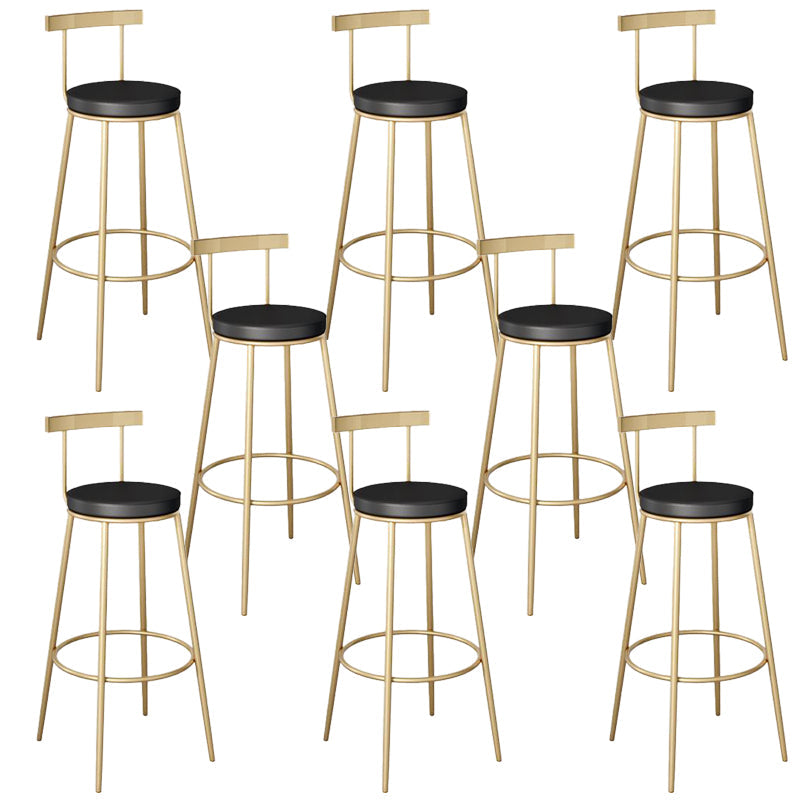 Contemporary Low Back Barstools Round Bar Stools with Gold Metal Legs