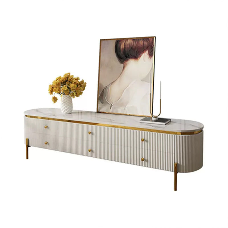Marble Top TV Stand Modern Style Oval TV Cabinet with Drawers White Clearhalo 'furn' 'furn_tv_stands_entertainment_centers' 'Furniture' 'Living Room Furniture' 'TV Stands & Entertainment Centers' 'TV Stands & Media Storage Furniture' 'tv_stands_entertainment_centers' 6664589