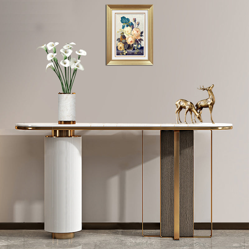 Glam 33.46" Tall Console Table Stone Oval Accent Table for Hall 71"L x 14"W x 33"H Clearhalo 'Console Tables' 'console_tables' 'Entry & Mudroom Furniture' 'furn' 'furn_console_tables' 'Furniture' 6665157