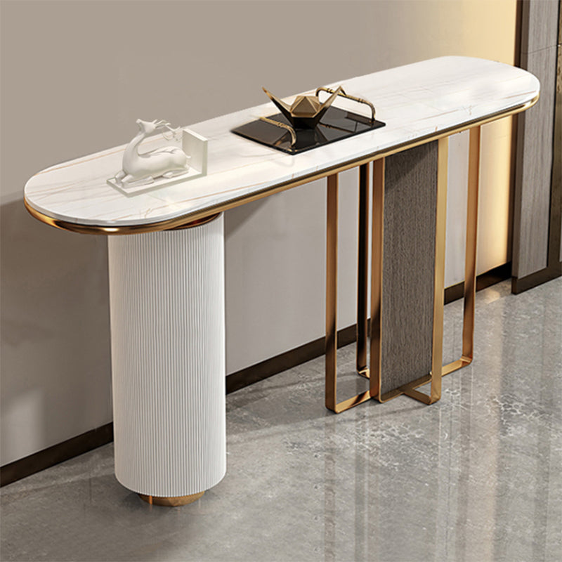 Mesa de consola oval de glamour de piedra de sofá de la consola blanca para el salón