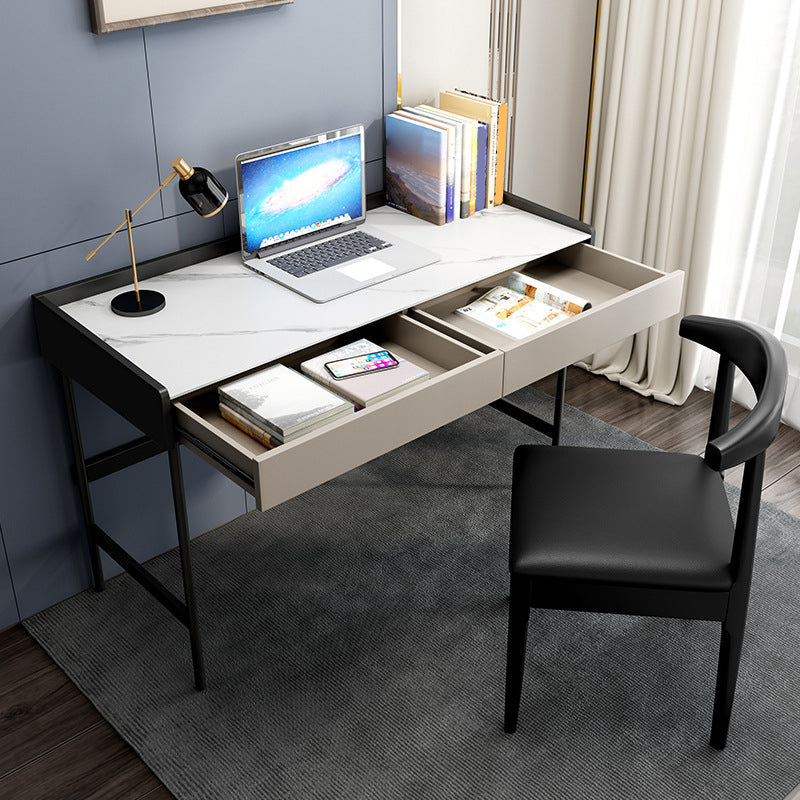 2 laden Office Desk Stone rechthoekig schrijfbureau met ijzeren benen