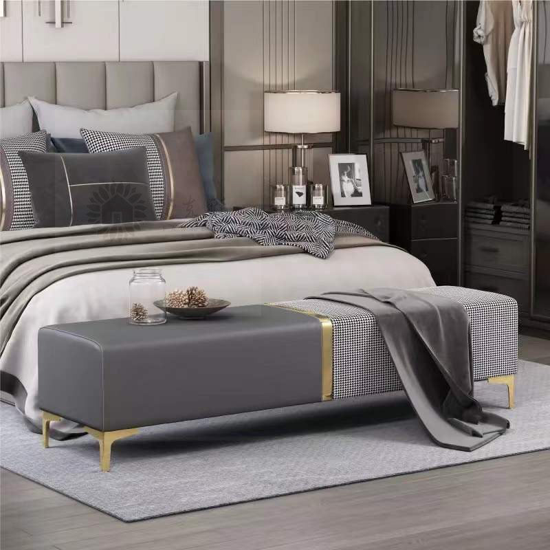 Glam Seating Bench Cushioned Rectangle 16" W Entryway and Bedroom Bench 47"L x 16"W x 18"H Dark Gray Clearhalo 'Benches' 'Chairs & Seating' 'furn' 'furn_benches' 'Furniture' 'Living Room Furniture' 6666921