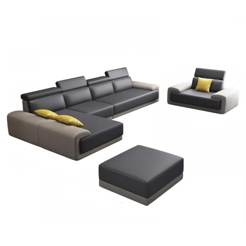Faux Leather Sofa and Chaise Gray Pillow Top Arm Slipcovered Sofa 5 piece Set 134"L x 71"W x 39"H Clearhalo 'furn' 'furn_sectionals' 'Furniture' 'Living Room Furniture' 'Sectionals' 6670971