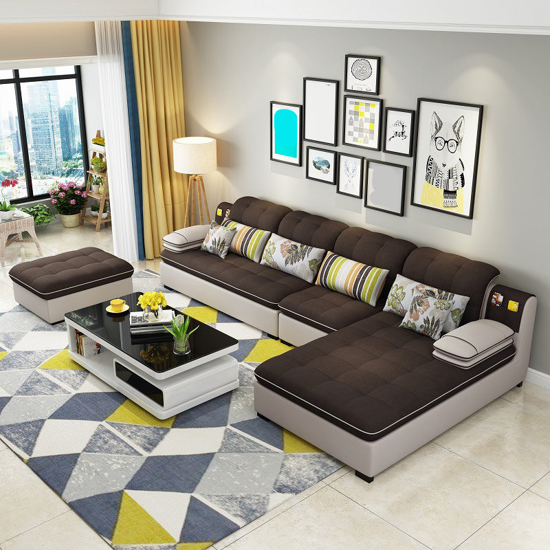 Divano in lino da fattoria con cantiera cuscino braccio a 4 posti