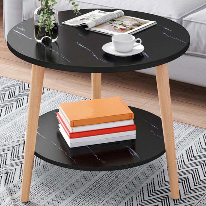 Contemporary Wooden Single Coffee Table 3 Legs Round Cocktail Table 23.6"L x 23.6"W x 20"H Black 1 Clearhalo 'Coffee & Accent Tables' 'Coffee Tables' 'coffee_tables' 'furn' 'furn_coffee_tables' 'Furniture' 'Living Room Furniture' 6671118