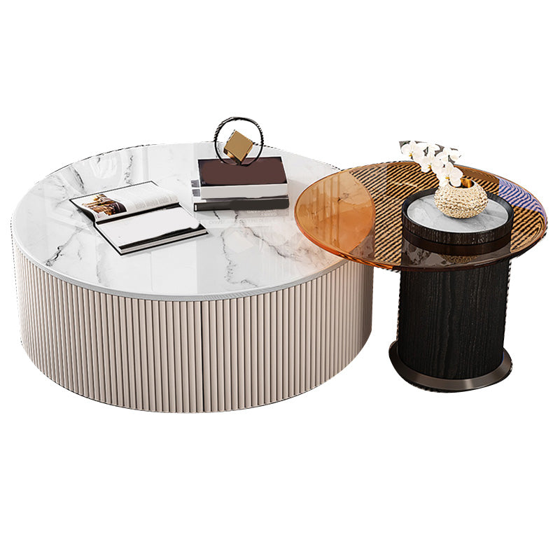 Modern Round Coffee Table Block Nesting Coffee Table Set for Living Room