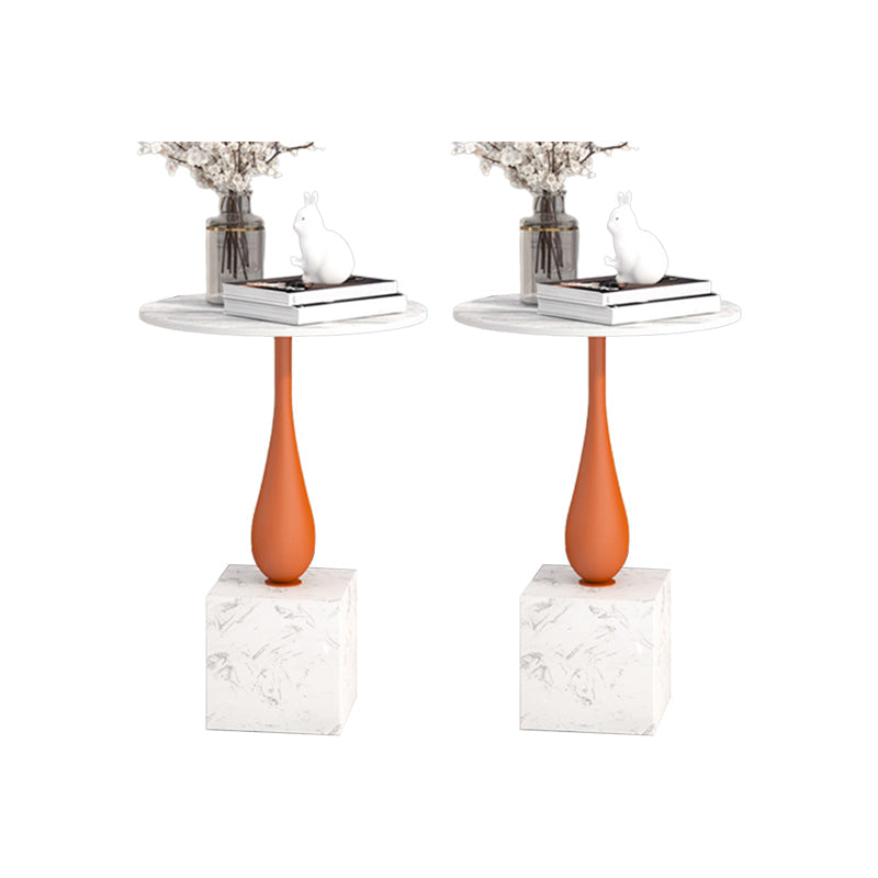 Contemporary Stone Top End Table 23.62" Tall Pedestal Side Table