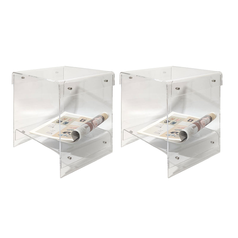 Plastic 2-Tier End Table Rectangular Corner Table for Living Room