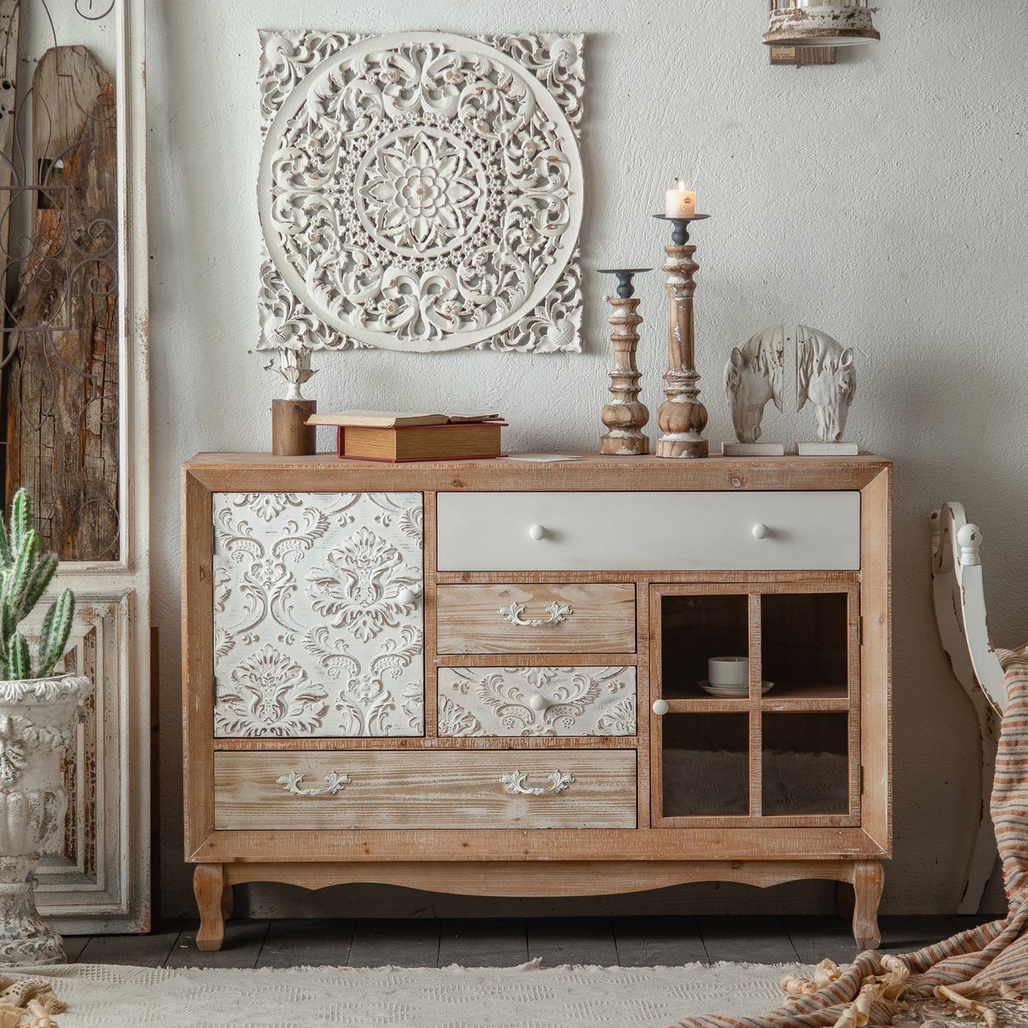 Industrial Espresso Accent Cabinet with Drawer Chest with Doors 47"L x 13"W x 33"H Clearhalo 'Cabinets & Chests' 'cabinets_chests' 'furn' 'furn_cabinets_chests' 'Furniture' 'Living Room Furniture' 6672074