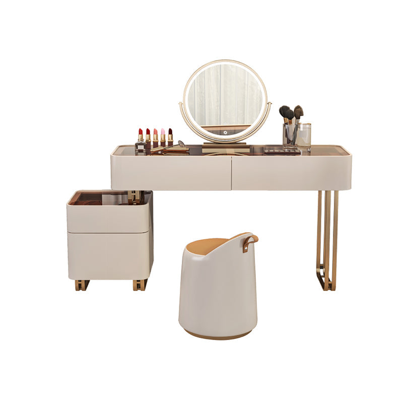 30.7" Height Makeup Table Solid Wood Vanity with Drawers Vanity Stool Makeup Vanity & Mirror & Stools 47"L x 18"W x 31"H 4 Clearhalo 'Bedroom Furniture' 'furn' 'furn_makeup_vanities' 'Furniture' 'Makeup Vanities' 'makeup_vanities' 6672380