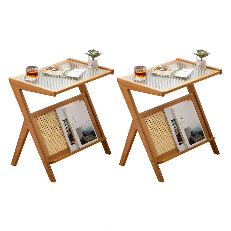 Modernistic Glass Top 4 Legs Rectangular Living Room Accent Side Table