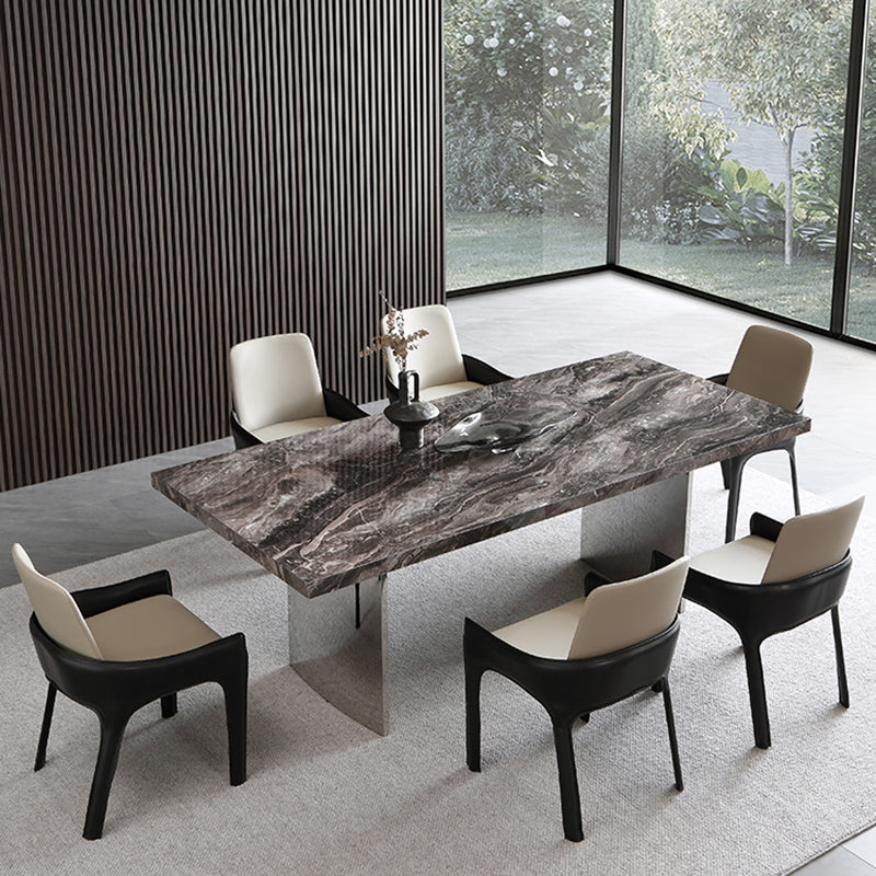 Glossy Gray Stone Dining Table Set 1/4/5/7 Pieces Dining Set with Padded Chairs