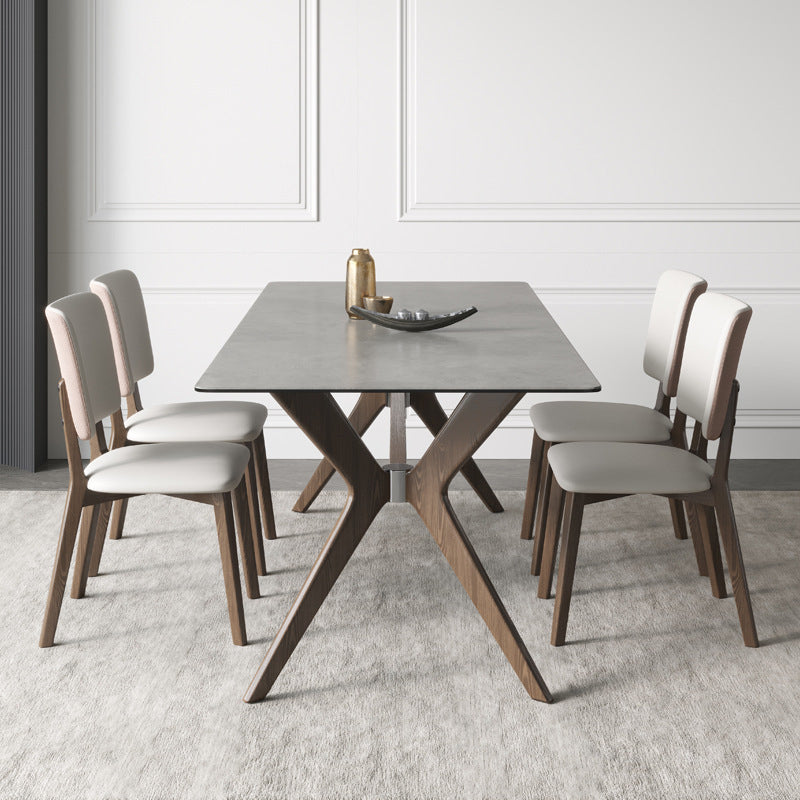 Medieval Modern Stone Dining Table Trestle Base Table for Dining Room 63"L x 35.4"W x 29.5"H Without Chairs Clearhalo 'Dining Tables & Seating' 'Dining Tables' 'dining_table' 'furn' 'furn_dining_table' 'Furniture' 'Kitchen & Dining Furniture' 6677249