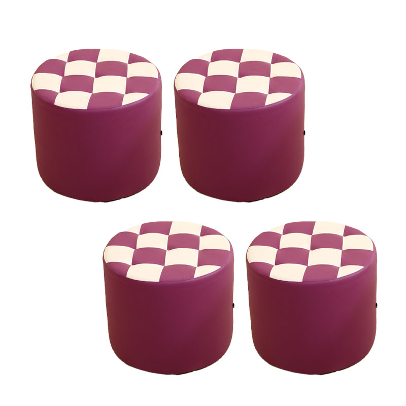 Modern Round Pouf Check Pattern Water Resistant Pouf for Home Decor Purple 4 Piece Set Clearhalo 'furn' 'furn_ottomans_poufs' 'Furniture' 'Living Room Furniture' 'Ottomans & Poufs' 'ottomans_poufs' 6682764