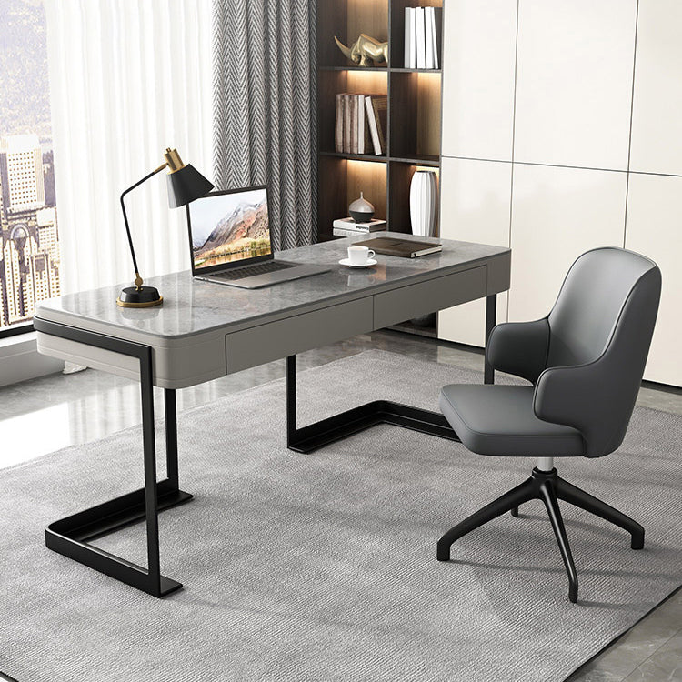 MODERNA CURNO CURVATO CURVATO 23.62 "scrivania grigio alto con 2 cassetti