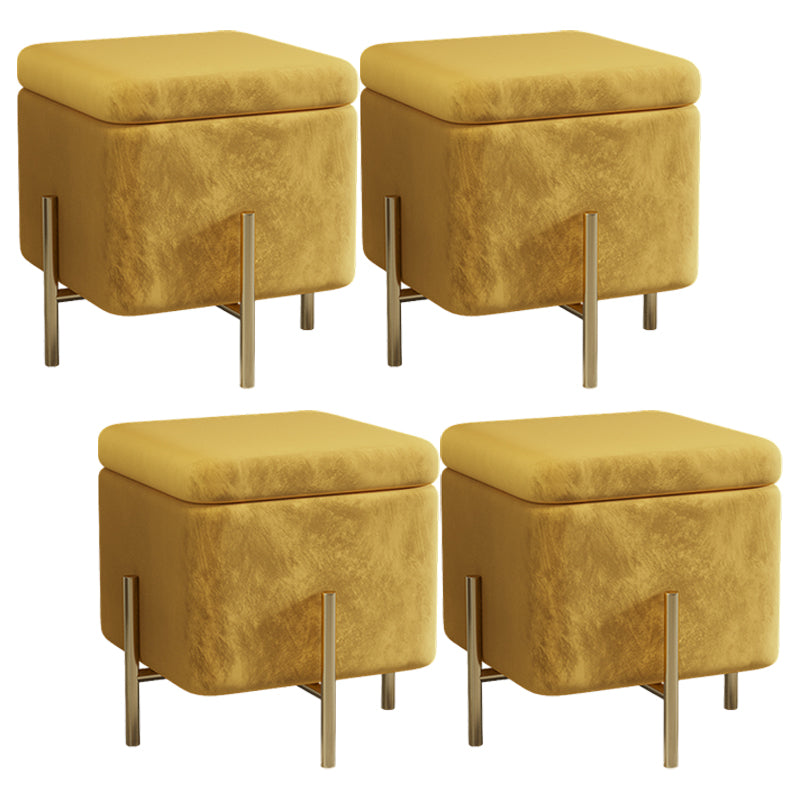 Ottoman Square Pure Color Velvet Scratch Resistant Ottoman with Storage Yellow 4 Piece Set Clearhalo 'furn' 'furn_ottomans_poufs' 'Furniture' 'Living Room Furniture' 'Ottomans & Poufs' 'ottomans_poufs' 6686035