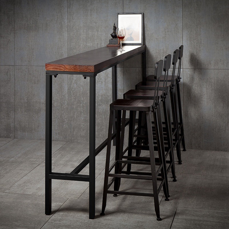 Industrial Style Bar Set 1/5 Pieces Solid Wood Rectangle Pub Dining Set for Indoor 5 Pieces: Table, 4 Brown Stools Clearhalo 'Bar Furniture' 'furn' 'furn_home_bar_bar_sets' 'Furniture' 'Home Bars & Bar Sets' 'home_bar_bar_sets' 'Kitchen & Dining Furniture' 6687294