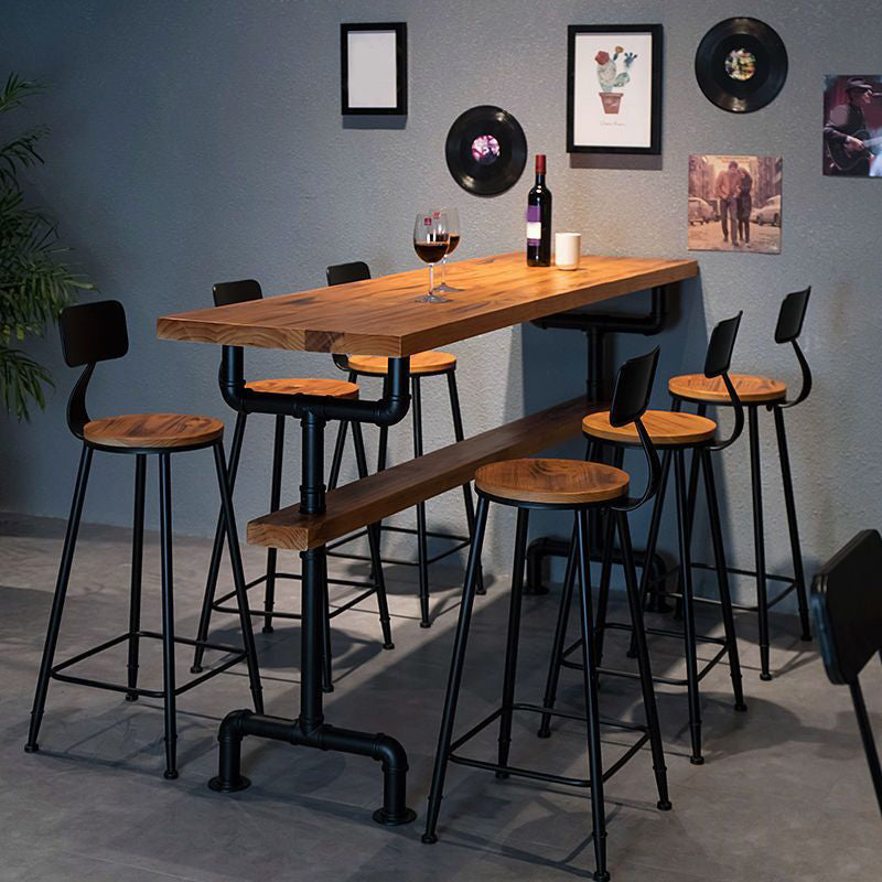 Industrial 1/2/7 Pieces Bar Table Set Rectangle Pine Wood Counter Table with High Stools 7 Pieces: Table, 6 Stools Clearhalo 'Bar Furniture' 'furn' 'furn_home_bar_bar_sets' 'Furniture' 'Home Bars & Bar Sets' 'home_bar_bar_sets' 'Kitchen & Dining Furniture' 6687322