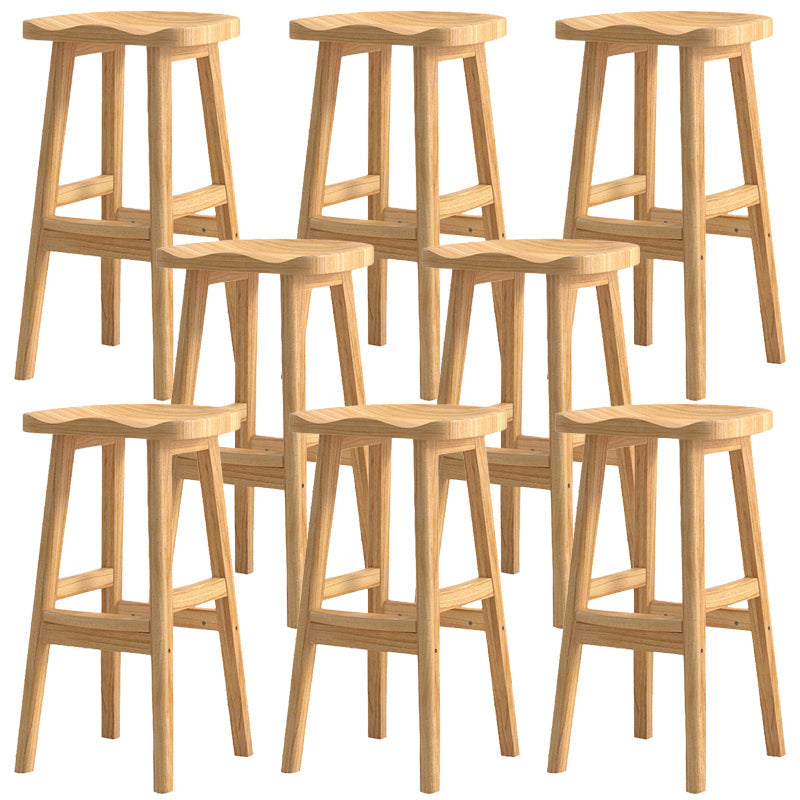 Contemporary Solid Wood Barstools Saddle Seat Bar Stools with Footrest